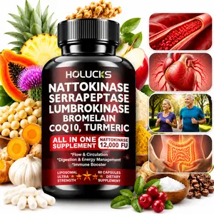 Nattokinase 12000 FU Complex Supplement with Serrapeptase, Lumbrokinase, Bromelain, CoQ10 & Turmeric, Supports Blood Flow, Circulation, Digestion & Immune Health, 60 Liposomal Capsules