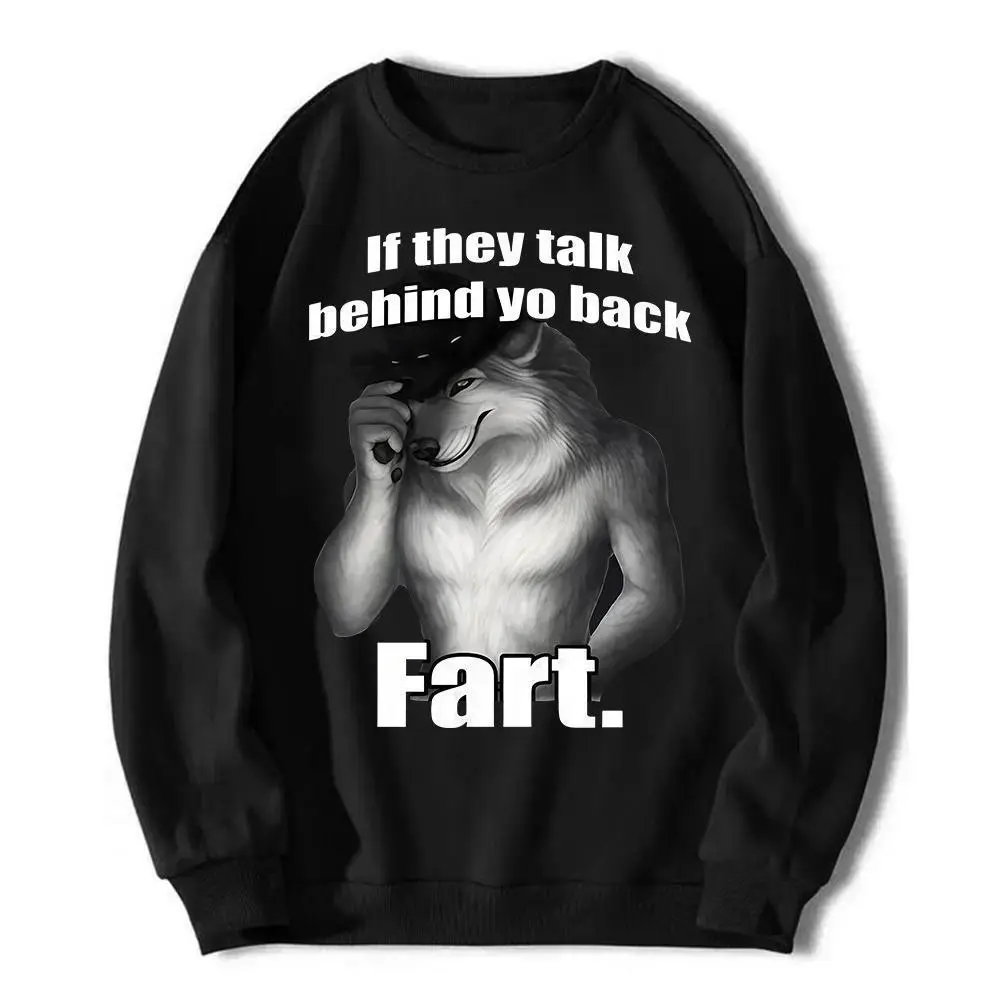 LoomLab Outfitters Women's Cotton Printed Round Neck Hoodie - Funny Werewolf Meme Quote, Sarcastic Humor, Unhinged Style, Spooky Animal Print, Simple Pullover, Unisex Streetwear Top, Casual Cozy Gift