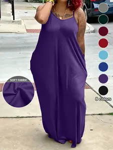 Plus Size Women's Dress with Pockets, 8 Colors Available, Elegant Strapless Sundress, Loose Fit, Slimming, Casual, Home, Vacation, Daily Wear