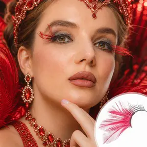 Dorisue Red Gothic Cat-Eye Feather Lashes — Vampire Crimson False Lashes for Dark Weddings & Cosplay (P11)