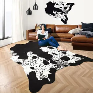 Western Style Large Cow Print, Washable, Luxury Faux Cowhide Rug Living Room/Bedroom Home Decoration Gift