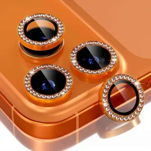 Sparkling rhinestone phone camera lens protector, compatible with all iPhone 17, 16, 15, and 14 series models.  Scratch-resistant and drop-proof Protective tempered glass phone camera lens protector (Orange) Accessories