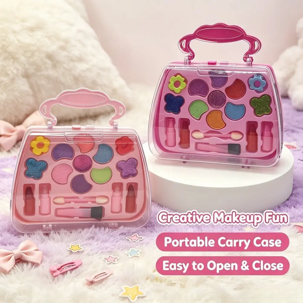 1pc Children's Portable Handbag-Shaped Simulated Makeup Toy Set - Washable Eyeshadow, Lipstick, Dress-Up Toys - Indoor Recreation Birthday Party Gift for Little Girls