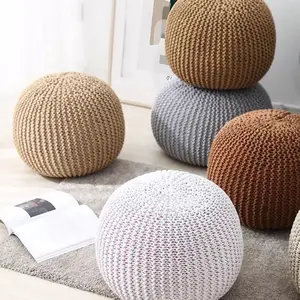 Handwoven Artisan Modern Round Mediterranean Round Ottoman