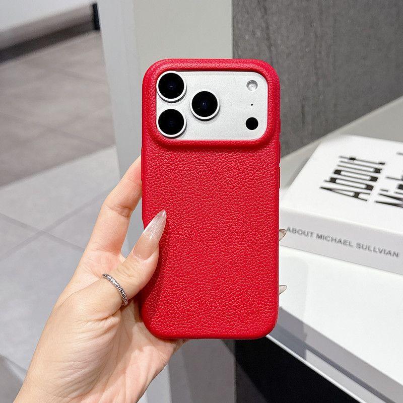 【High Quality】Litchi Grain Real Leather iPhone Case, MagSafe Compatible, Shockproof Slim Protective Cover, Anti-Fingerprint Non-Slip Phone Case for iPhone 12-17 Series