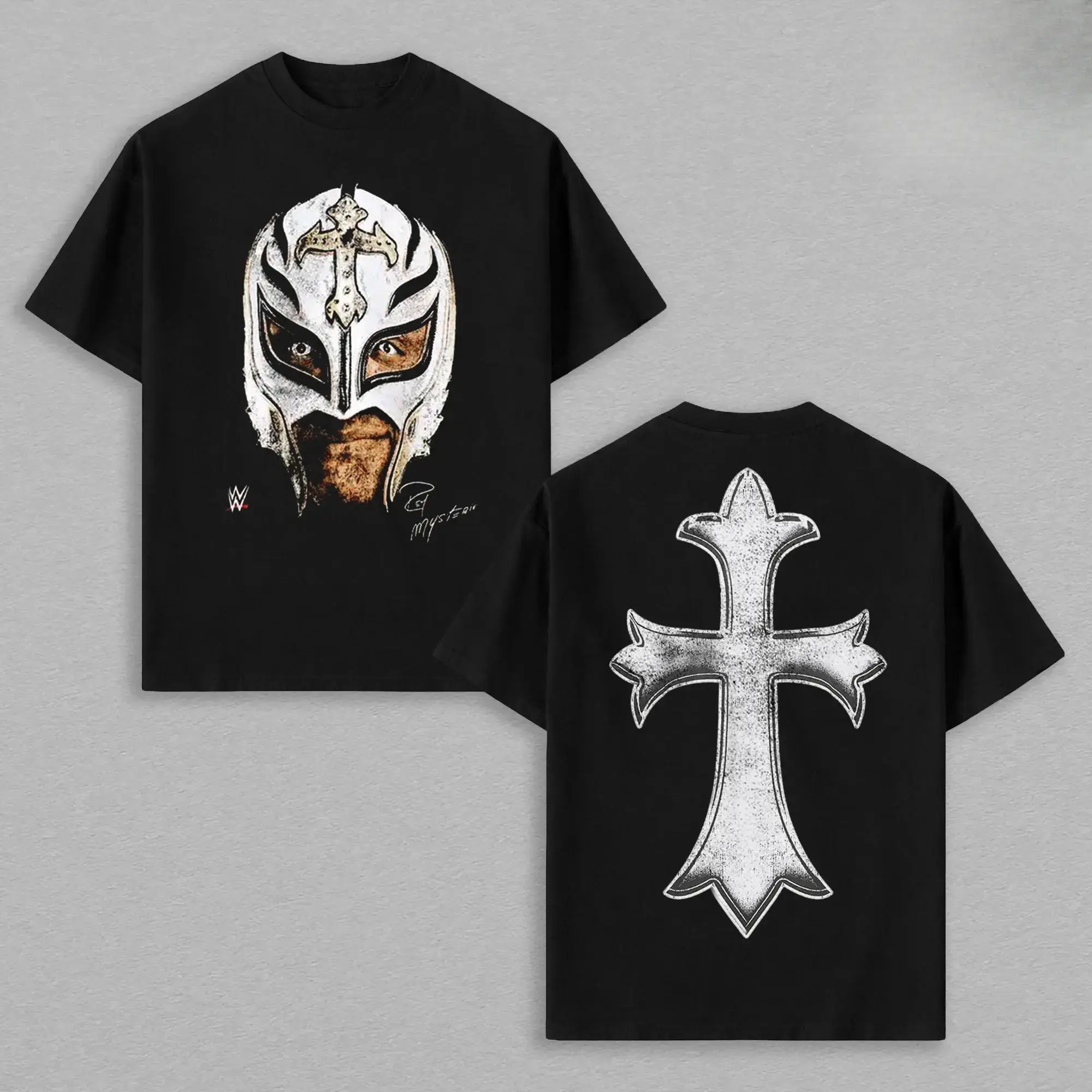 Rey Mysterio T-Shirt Wrestling WWE Fans Tee Menswear   Crewneck American Top Seamless Rib Collar Casual ShortSleeve Black graphic tee men's t shirts trendy t-shirts