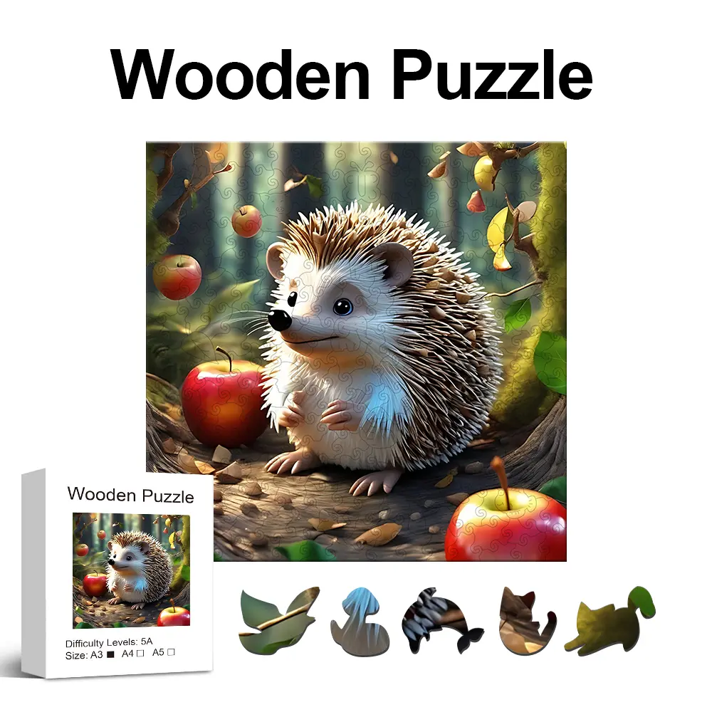 Cute Hedgehog Wooden Puzzle For Adults, High Difficulty Toys Puzzle, Concentration Training, Halloween Christmas Birthday Holiday Gifts, Home Decor
