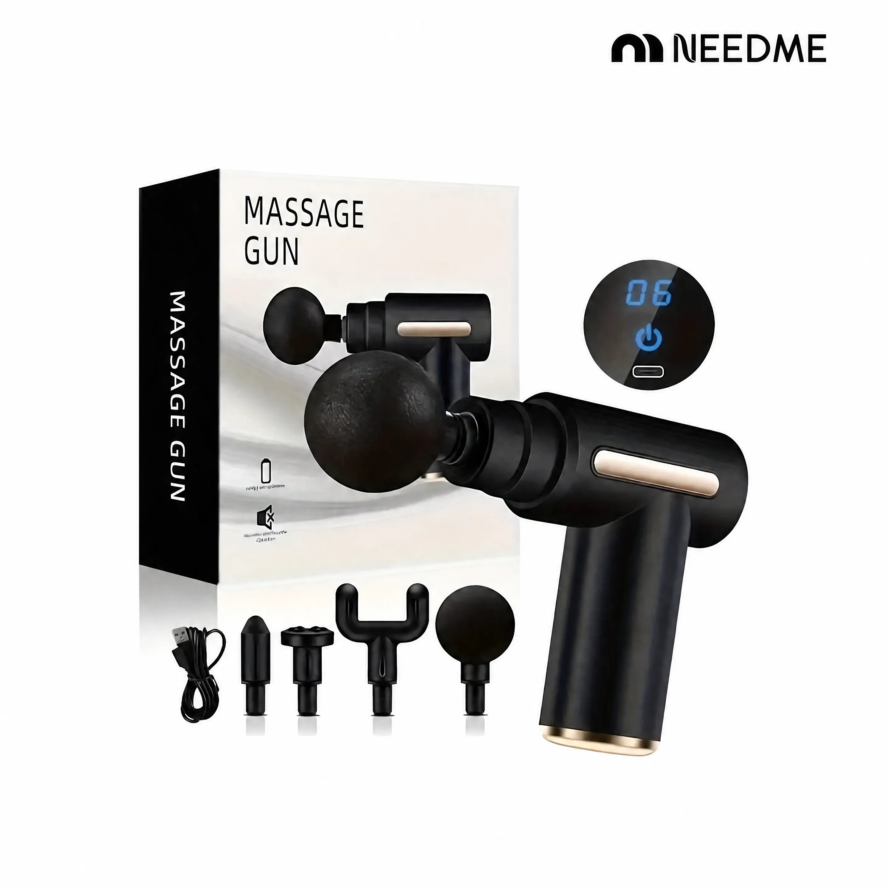Home portable USB rechargeable 6-speed body massage gun, adjustable multifunctional body fascia gun . Perfect for muscle recovery, neck & back pain relief, and post-workout relaxation, 4 replaceable heads; Ultra-quiet brushless motor, Mother's Day gift