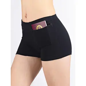 1 Piece Women's Non-Slip Seamless Double Zipper Pocket Underwear - Nylon and Elastic Fiber Blend, Black Full Coverage Travel Underwear, Plus Size Available
