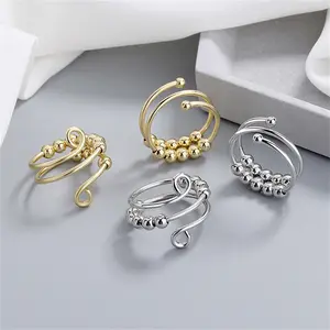 Punk Anxiety Rings For Women Men Spiral Fidget Beads Ring 2025 Jewelry Rotate Freely Anti Stress Stainless Steel Ring Gift