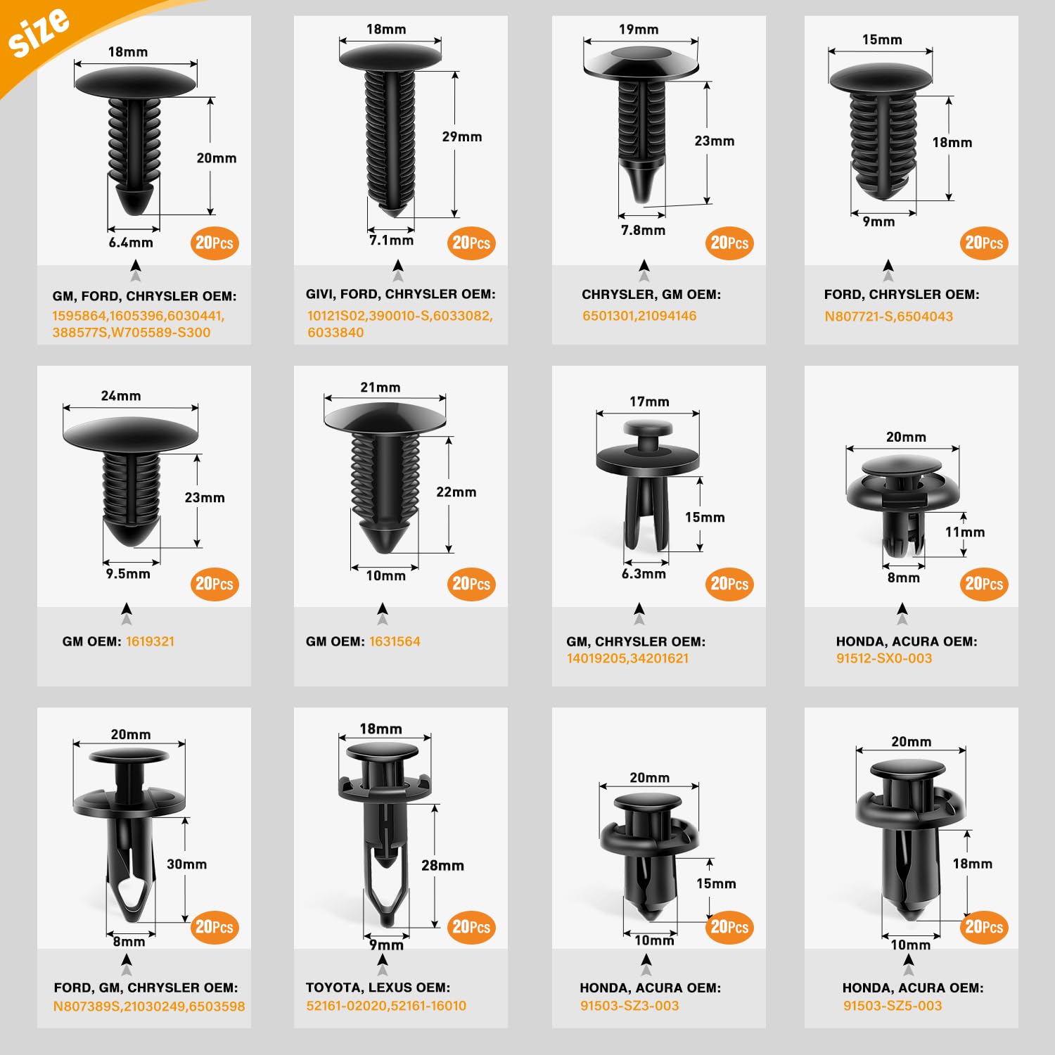 240PCS Bumper Retainer Clips Car Plastic Rivets Fasteners Push Retainer ...