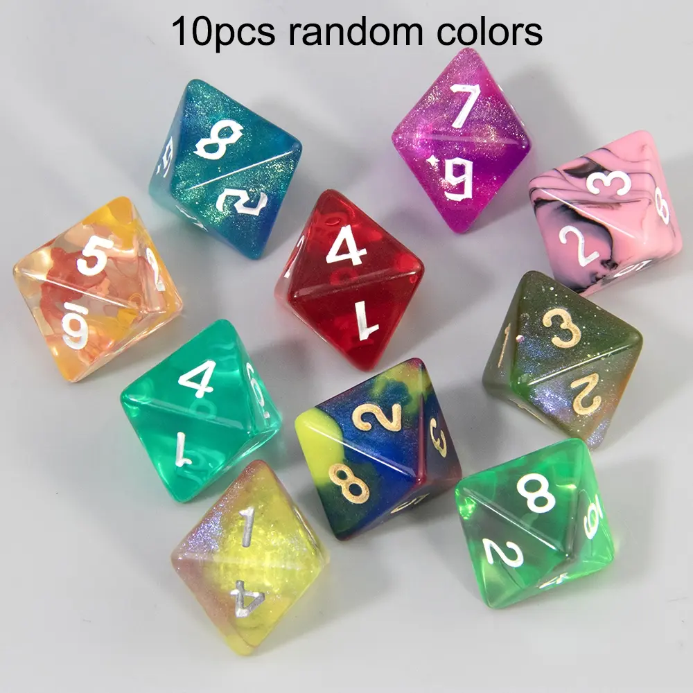 Acrylic D8 Dice Set, Random Colors, 10 Pieces, Ideal for Tabletop Games & Parties, Multi-Functional DIY Design
