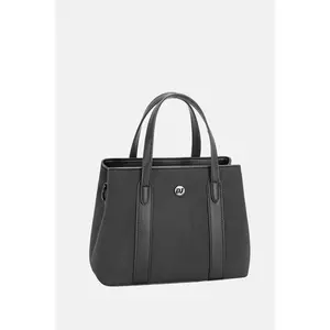 David Jones Canvas Handbag with Leather Trim - Elegant Two-Tone Design, Structured Tote, Dual Handles, Medium Size, SYNTHETIQUE Material, Versatile Styling