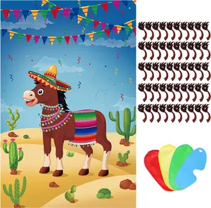 Hxezoc Pin The Tail On The Donkey Party Game With 50 Pcs Tails Large Mexican Donkey Games Poster for Kids Birthday Party Carnival Fiesta Party Supplies Decoration Set Wall