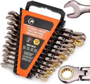Flexible Ratcheting Wrench Set 12 count Metric 8-19mm Flex- Spanner Gear Ring Ratchet Combination Wrenches Kit with Portable Organizer
