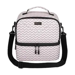 BAWRI Chevron Lunch Bag with Monogram - Personalized Thermal Insulated Portable Cooler with Adjustable Strap for Customized Lunch Experience