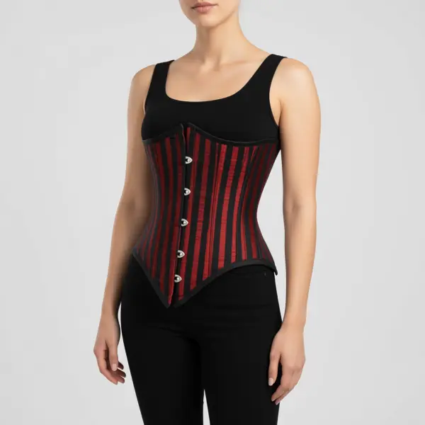 Handmade Red lined Brocade Underbust Corset for Women | Steel Boned Lace Up Corset Top with Front Busk Victorian Gothic Costume shapewear