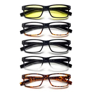 5 Packs stylish Blue Light Blocking Reading Glasses Rectangular full-rim design with spring hinges Premium blue light blocking lenses effectively shield against harmful blue light radiation Relieves eye strain,ideal for reading and computer work Mix Color