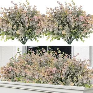 8 Pcs Faux Eucalyptus & Boxwood Stems, Realistic Artificial Greenery for Vase Filler, Spring Farmhouse Bathroom Office Outdoor Decor, Faux Plants Indoor, Fake Plant Decoration