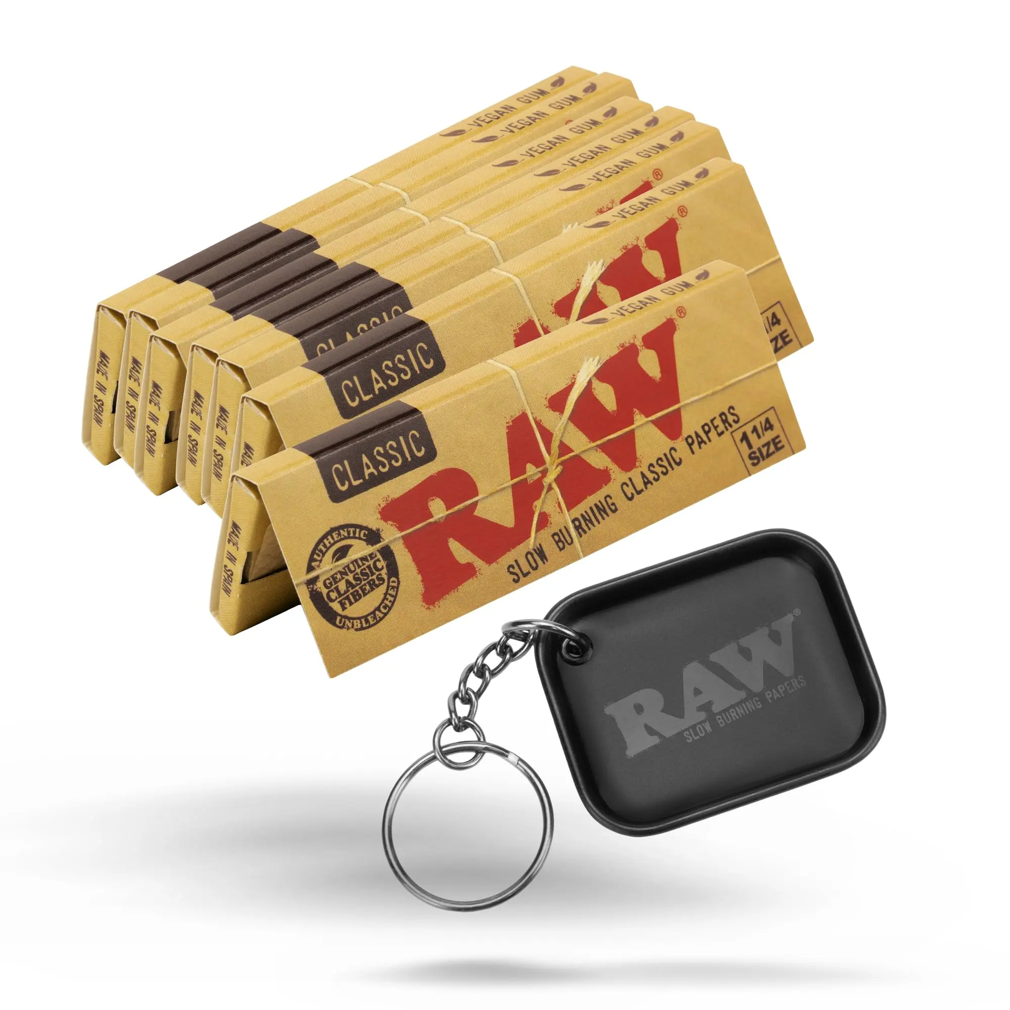 Unrefined Classic Rolling Papers 1 1/4 Size, 50 Sheets per Pack, 7 Packs-Includes Collectible Matte Black Murder'd Mini Tray Keychain