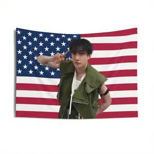 Tapestry 1Pc Wandering Bangchan American Canvas- Patriotic Kpop Wall Decoration, 40X 60Inch, Polyester Fabric, Birthday Fans, Fan Merchandise |   Patriotic Design |   Durable Wall Hanging, Kpop Room Decor