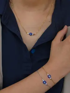 Stainless Steel Devil Eye Jewelry Set, Summer Simple Pearl Glass Eyes Necklace Bracelet, Elegant Fashion Accessory