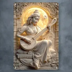 Contemporary Hindu Goddess Sita Aluminum Sign 2D Religious Wall Hanging Decor Square Plaque for Home Temple Decor