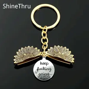 1pc Sunflower Inspirational Keychain, engraved with motivational quote “Keep Going,” durable and stylish design, perfect for women and men as birthday, Christmas, or graduation gifts, offering encouragement and daily positive support.