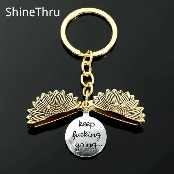 ShineThru Round Engraved Slogan Sunflower Keychain - 1pc, "Keep Going" Motivational Quote, Durable Stylish Metal Coating Design, Casual Fashion Accessory, Perfect Gift for Women, Graduation Gift