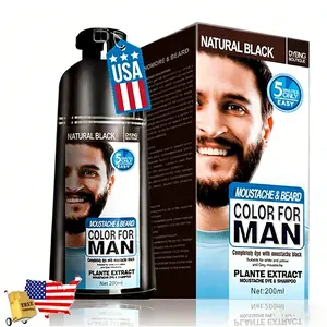 Men's Black Beard Dye Shampoo | Instant Gray Coverage | Plant Extracts Non-Damaging | Demi-Permanent Natural Darkening 200ml
