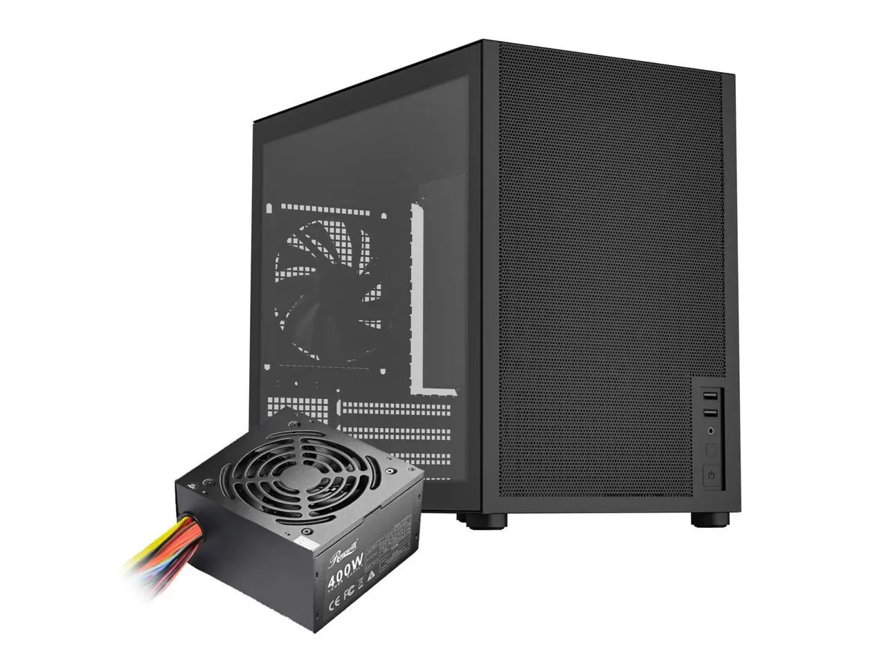 Rosewill Micro ATX Mini Tower PC Case with Pre-Installed 400W Power Supply | Left Temper Glass Side Panel | Carrying Handle | Front and Side Mesh | 240mm Radiator Support | 2 x USB 3.0 | 1 x 120mm PWM Rear Fan | FBM-Z3-400