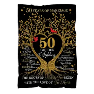 50th Anniversary Blanket Gifts, Gift for 50th Wedding Anniversary, 50 Golden Wedding Anniversary Couple Gifts Blanket Throws 60x50