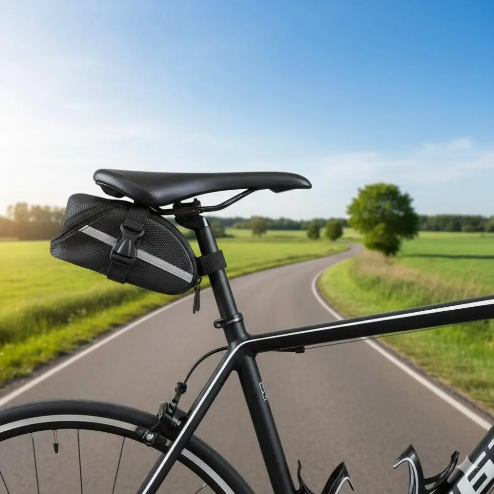 Waterproof Shockproof Bike Saddle Bag, Large Capacity Mountain Bicycle Seatpack for Cycling Travel, Durable Reflective Rear Rack Storage Bag, Multi-functional Outdoor Riding Gear Accessories.