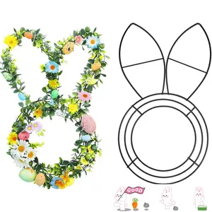 Rabbit Wreath Iron Ring, 17.5 Inch Metal Frame, Ideal for Easter DIY Projects, Garden Crafts, Indoor Outdoor Holiday Decorations