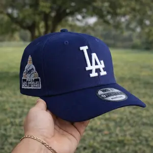 NEW ERA 9FORTY A-FRAME LOS ANGELES DODGERS FIRST LOS ANGELES WORLD SERIES TWO TONE / KHAKI UV SNAPBACK, Adjustable Fit Metal Buckle Closure All Seasons Wear US