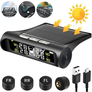 Tire Pressure Monitoring System  Solar & USB Rechargeable — Wireless with 4 External Sensors, Real-Time LCD Display for Car, SUV, Truck, 5th Wheel & RV