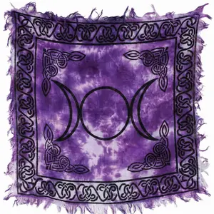 Triple Moon Altar Cloth Violet Tie-Dye &amp; Celtic Knot 18"