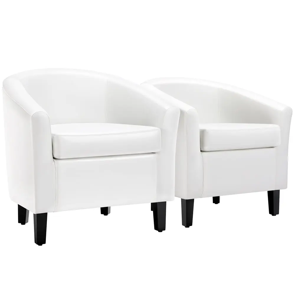 Renwick Faux Leather Barrel Accent Chair, Set of 2 - Modern and Comfortable Seating for Living Room Elegance