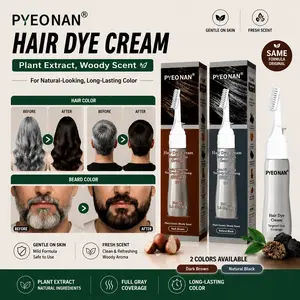 PYEONAN Unisex hair dye Cream, Herbal Extracts for Gray Hair, Touch-up & Full Coverage, No Blending Required, 2-in-1 for Gray Coverage and Hair Care, Transform Grays to Black or Dark Brown Naturally Hair color 2.8 Oz./80g Springtok Haircare  Woody Scent