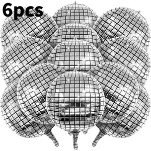 6pcs 22 Inch Big Silver Color Disco Ball Balloons, Disco Party Decorations, 4D Sphere Disco Balloons for New Year's Eve 2026