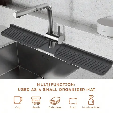 Kitchen Sink Faucet Mat, Silicone Foldable Splash Guard, Button Lock Drain Pad, Kitchen Sink Protector, Kitchen Sink Accessories, Water Splash Guard, Water Splash Proof