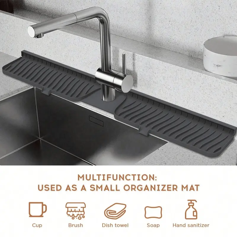 Kitchen Sink Faucet Mat, Silicone Foldable Splash Guard, Button Lock Drain Pad, Kitchen Sink Protector, Kitchen Sink Accessories, Water Splash Guard, Water Splash Proof