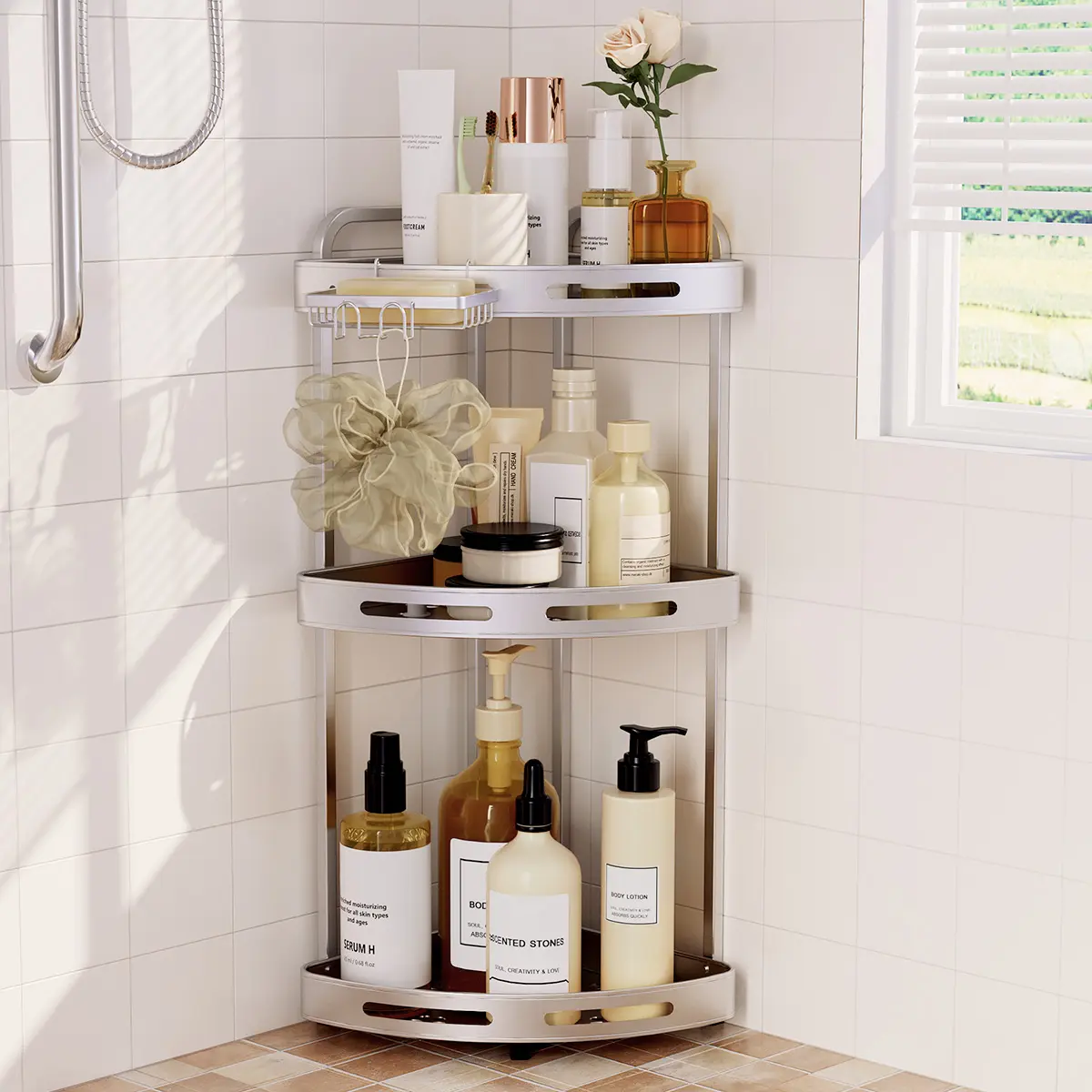 Transform Your Bathroom! 3-Tier Rustproof Corner Shower Caddy | Space-Saving Standing Organizer with Soap Holder & Non-Slip Feet