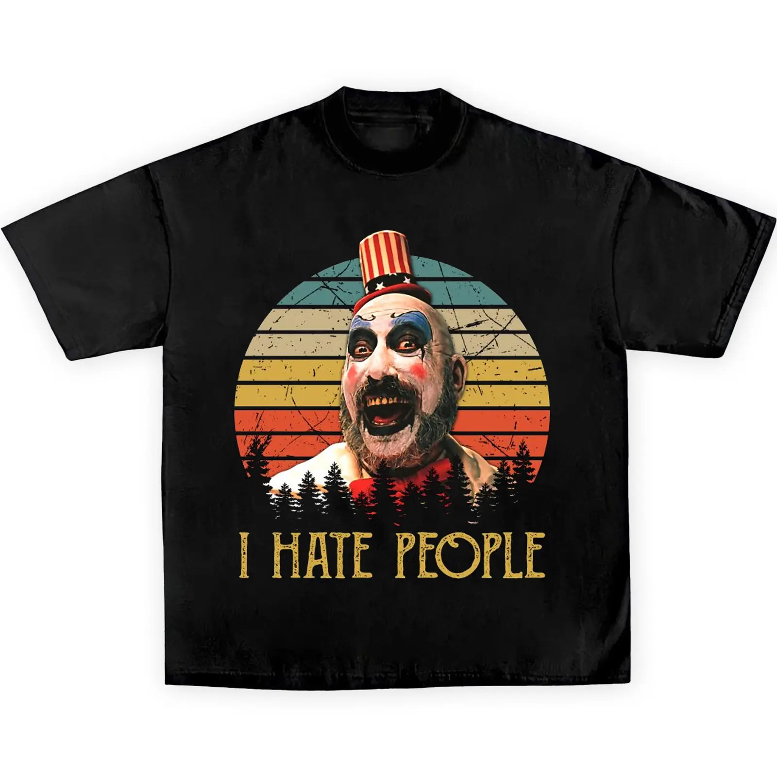 I Hate People Shirt, Captain Spaulding Horror Shirt, Retro Sunset Vintage T-Shirt, Funny Horror Clown Graphic Tee, Halloween Movie Tee