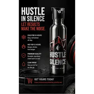 hustle in silence water bottle motivational stainless steel bottle gym bottle mindset drinkware entrepreneur bottle fitness water bottle