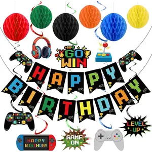 Video  Birthday Decorations  Theme Party Decorations Kit Includes Happy Birthday Gaming Banner  Swirls  Balls for Gaming Theme Birthdays Party