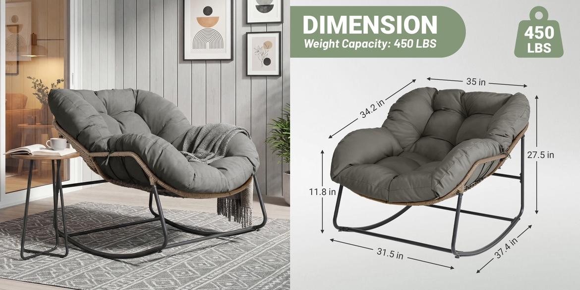 Outdoor Rocking Chair with Thick Cushion,300lbs Capacity, Indoor Egg Rocking Chair with Adjustable Backrest for Backyard, Balcony, Living Room Outdoor Rocking Chair with Thick Cushion,300lbs Capacity, Indoor Egg Rocking Chair with Adjustable Backrest for Backyard, Balcony, Living Room