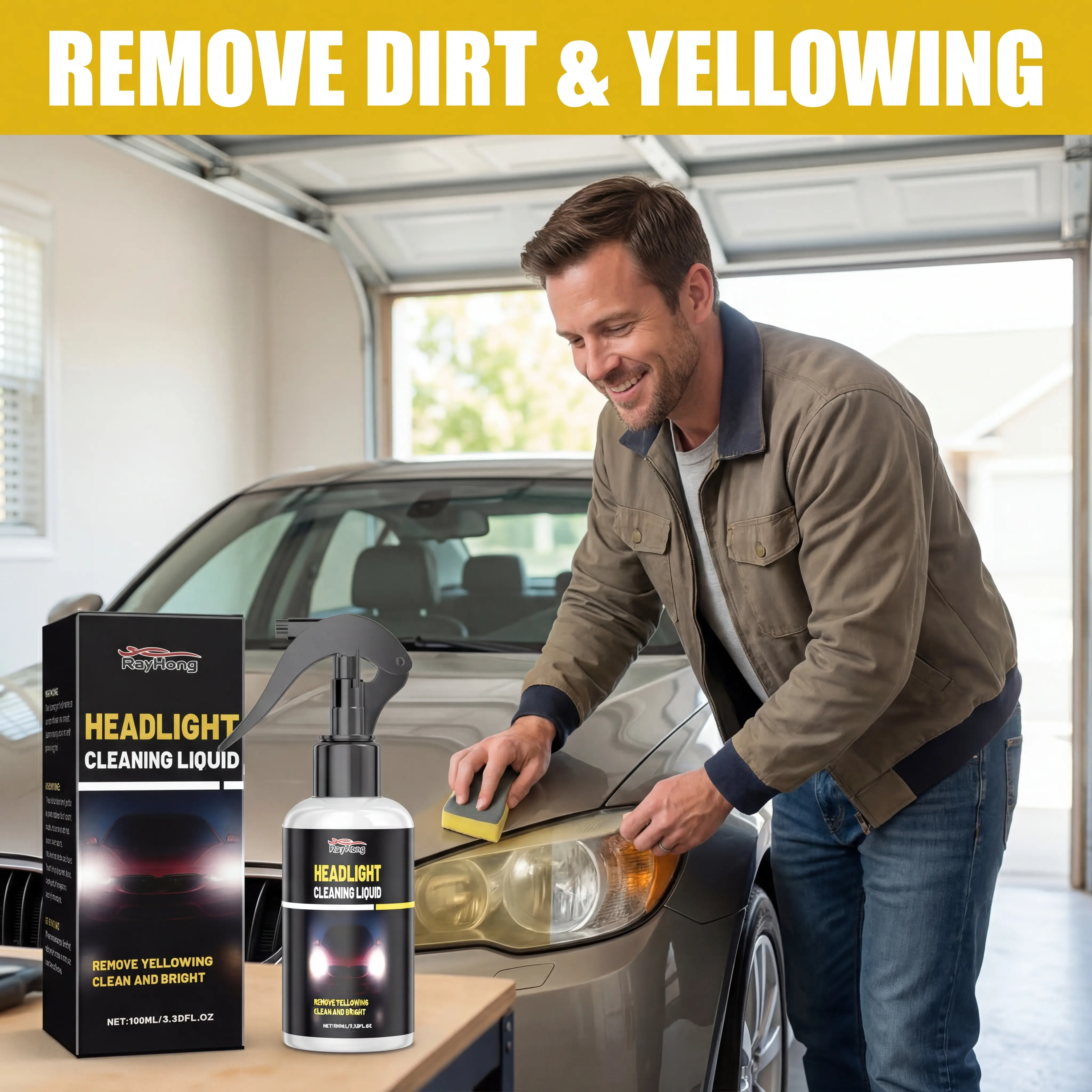 RAYHONG Car Headlight Cleaner - Lamp Stain Remover, Brightening Polishing Care Agent, Automotive Cleaning Agent, Car Cleaning Agent