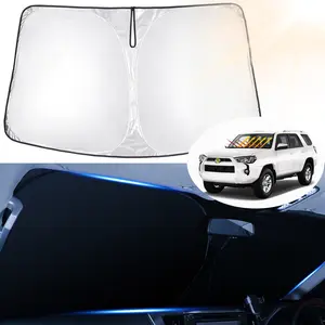 Canvcle Custom Fit Windshield Sun Shade for Toyota 4Runner 2010-2026 Foldable Sun Visor Protector Blocks 99% UV Rays Keeps Car Cooler 5 Layers Black & Silver Reflective Fabric