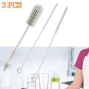 3 Pcs Bottle Brush and Straw Cleaner Brush Set, Extra Long Double-Ended Soft Silicone Brush Cleaner for Bottles, Water Bottles, Cups, Breast Pumps, Detachable & Hangable